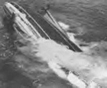 The Andrea Doria as she plunges into the depths of the North Atlantic.